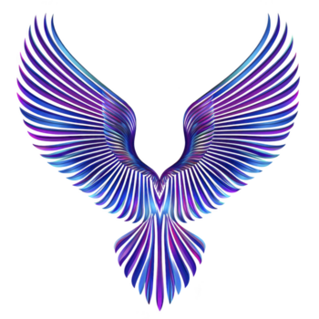 vibrerande, abstrakt illustration av fågel med utsträckt vingar i nyanser av blå och lila, symboliserar frihet och kreativitet. design funktioner invecklad mönster och dynamisk utgör png