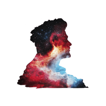 silhouette di persona è pieno con vivace cosmico scena, con colorato nebulose e stelle, la creazione di sognante e fantasioso effetto. Immagine miscele umano modulo con universo, simboleggiante png