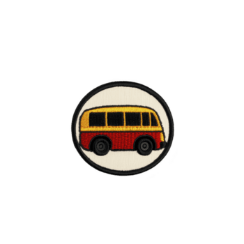 volta bordado fragmento características colorida ônibus projeto, com vermelho e amarelo matizes, conjunto contra transparência fundo. fragmento é delineado dentro preto, adicionando contraste e definição png