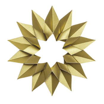 geométrico estrella conformado diseño con oro metálico textura, presentando afilado, angular puntos arreglado en circular modelo. diseño es simétrico y tiene moderno, decorativo apariencia png