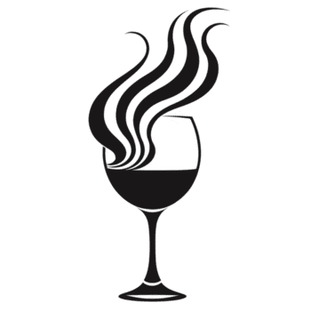 Stylized illustration of wine glass with swirling steam rising from it, creating elegant and artistic effect. design is simple and monochromatic, emphasizing graceful curves png