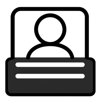 esta muestra sencillo negro y blanco icono de persona dentro rectangular marco, parecido a usuario perfil o identificación tarjeta. diseño es minimalista y sencillo png