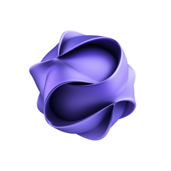 3D abstract shape with smooth, flowing curves in vibrant purple color, resembling twisted ribbon or futuristic sculpture, isolated on transparency background png