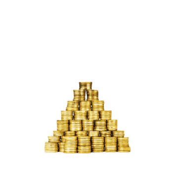 piramide di brillante oro monete impilati ordinatamente contro pianura sfondo, simboleggiante ricchezza e prosperità. monete siamo disposte nel simmetrico formazione, la creazione di senso di equilibrio png