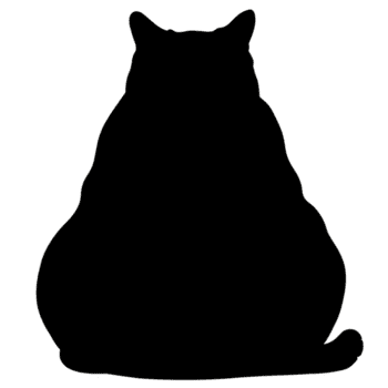 Silhouette of sitting cat with rounded body and pointed ears, creating simple and bold shape. image is in black and white, emphasizing cat outline png