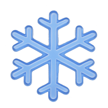 Blue snowflake icon with simple, symmetrical design, representing winter and cold weather. snowflake has six branches, each with geometric pattern, creating crisp and clean appearance png