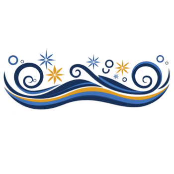 decorativo diseño presentando arremolinándose azul y amarillo líneas con estrella me gusta formas, creando elegante y caprichoso modelo. diseño evoca sentido de movimiento y creatividad png