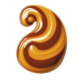 lustroso, arremolinado caramelo y chocolate caramelo en lágrima forma, exhibiendo suave y brillante textura. Rico colores y curvas crear apetitoso y artístico apariencia png