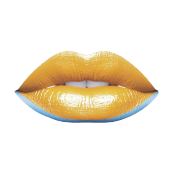 vivace giallo labbra con lucido finire e delicato blu schema creare Impressionante e artistico visivo. grassetto colore combinazione Aggiunge moderno e tagliente toccare per Immagine png