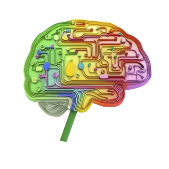 colorida, abstrato representação do cérebro com intrincado, em camadas caminhos e circuitos, simbolizando criatividade e complexidade png