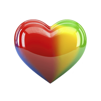 Glossy, multicolored heart with gradient of red, yellow, and green hues on transparency background, symbolizing love and diversity. shiny surface reflects light, adding depth png
