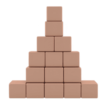 Pyramid of beige cubes is stacked symmetrically, creating geometric and minimalist design. arrangement is simple yet visually appealing, showcasing balance and order png