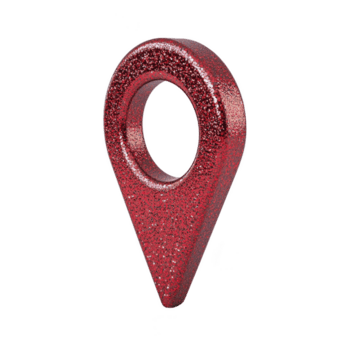 glittrande röd plats stift ikon med cirkulär hål i Centrum, symboliserar navigering eller Karta markörer. skinande textur lägger till festlig och öga fångst överklagande png