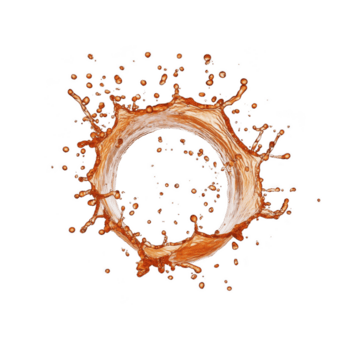 dinámica chapoteo de marrón líquido formas circular forma en contra transparencia fondo, creando sentido de movimiento y energía. gotas dispersión exterior, agregando a animado composición png
