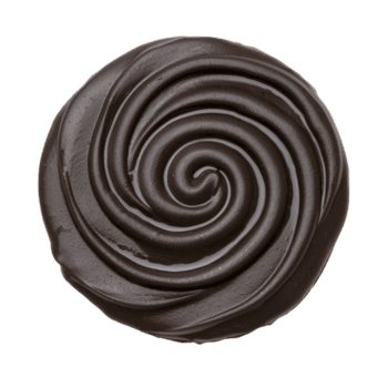 Round chocolate cake with smooth, glossy swirl pattern on top, creating elegant and appetizing appearance. rich, dark chocolate color enhances its decadent look png