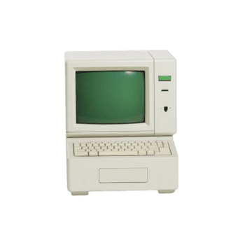 årgång personlig dator med grön svartvit skärm och beige hölje framkallar nostalgi. klassisk design funktioner byggd i tangentbord och diskett disk kör, symboliserar tidigt datoranvändning png