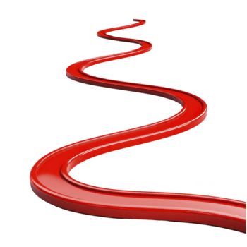 Long, winding red ribbon curves gracefully against transparency background, creating dynamic and elegant visual effect. ribbon smooth texture and vibrant color add sense of movement and flow png
