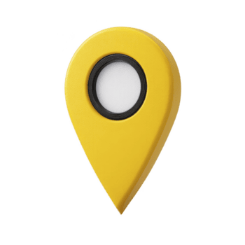 Yellow location pin icon with circular center, symbolizing navigation and direction. design is simple and modern, often used in digital maps and GPS applications png