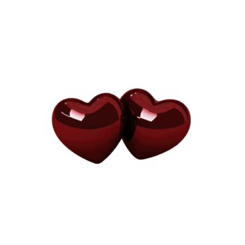 Due lucido rosso cuore sagomato oggetti siamo posto lato di lato, riflettendo leggero e la creazione di romantico e elegante aspetto esteriore. liscio superficie e in profondità rosso colore evocare sentimenti di amore e passione png