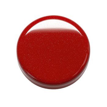 Glossy red button with smooth, reflective surface and subtle sparkles, creating vibrant and eye catching appearance. button round shape and shiny finish make it stand out png