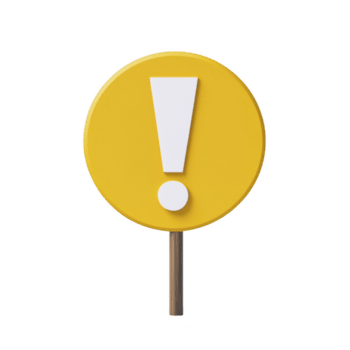 Yellow circular sign with white exclamation mark on stick, symbolizing caution or alert. design is simple and bold, conveying clear warning message png