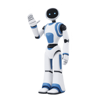 umanoide robot con elegante design e blu Accenti è agitando, in mostra Avanzate tecnologia e amichevole interazione. robot futuristico aspetto punti salienti innovazione nel robotica png