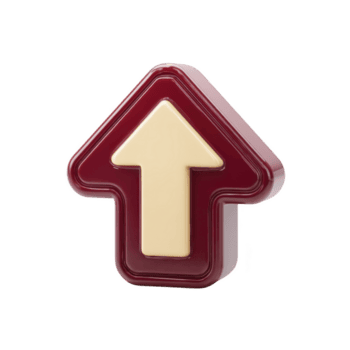 3D arrow icon with glossy finish, featuring maroon outline and cream colored center, pointing upwards. design is simple and modern, suitable for digital interfaces png