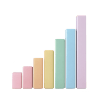 Colorful pastel blocks arranged in ascending order create visually appealing bar graph, symbolizing growth and progress. soft hues add playful and modern touch to design png