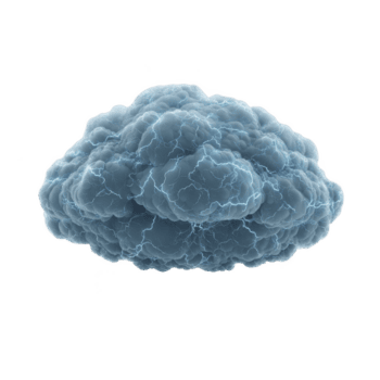 Dark, ominous storm cloud with visible lightning bolts crackling through it, set against transparent background, creating dramatic and intense atmosphere png