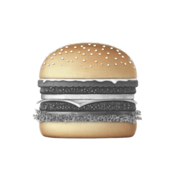 Stylized hamburger illustration features sesame seed bun, layers of cheese, and patty with unique monochrome color scheme, creating modern and artistic look png