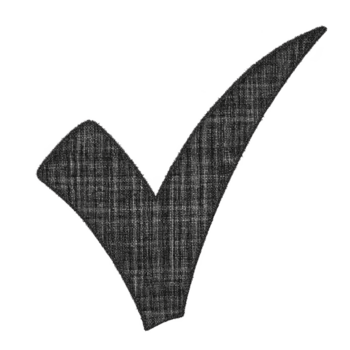 Textured black check mark symbol on transparency background, representing approval or correctness. check mark has fabric like appearance, adding unique touch to classic symbol png