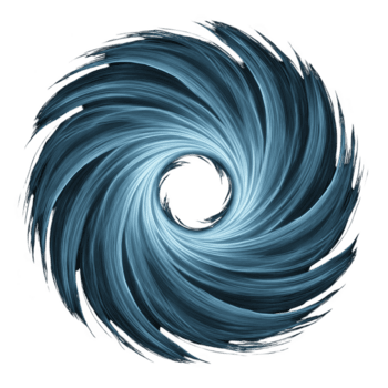 Swirling abstract design with dynamic blue brush strokes forms circular pattern, creating sense of motion and energy. artwork evokes feeling of fluidity and creativity png