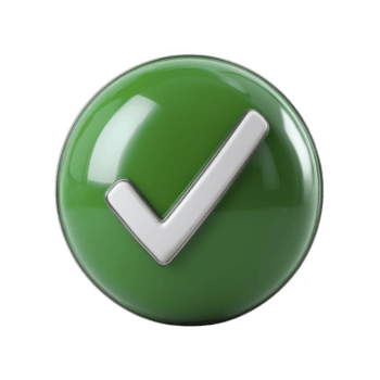 Glossy green check mark icon symbolizes approval or success. shiny, reflective surface adds modern touch, making it ideal for digital interfaces or presentations png
