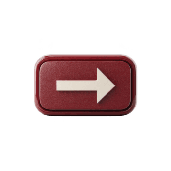 rot rechteckig Taste mit Weiß Pfeil zeigen Rechts, symbolisieren Richtung oder Navigation, ist angezeigt auf einfach Hintergrund. Taste hat glänzend beenden, geben es modern aussehen png