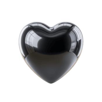 skinande svart hjärta formad objekt med reflekterande yta, skapande modern och elegant utseende. glansig Avsluta lägger till Rör av elegans och raffinemang png