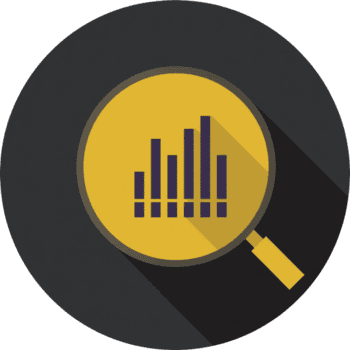 Magnifying glass with yellow handle focuses on bar graph, symbolizing data analysis and research. transparency background enhances contrast and highlights analytical theme png