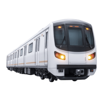 modern Weiß U-Bahn Zug mit glatt Design und beleuchtet Scheinwerfer, einstellen gegen transparent Hintergrund. Zug Eigenschaften mehrere in Verbindung gebracht Wagen und groß Fenster png