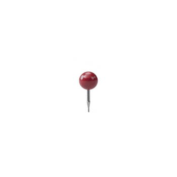 Single red pushpin with shiny round head and sharp metal point is isolated on transparency background. png