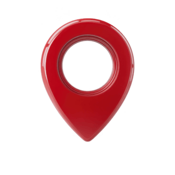 Glossy red map pin icon with circular hole in center, symbolizing location or navigation, isolated on transparency background png
