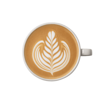 vackert tillverkad latte med invecklad blad latte konst i vit kopp, visa upp skicklighet av Barista. krämig textur och konstnärlig design skapa visuellt lockande och inbjudande dryck png