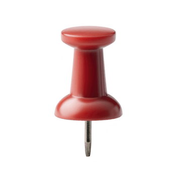 Red pushpin with shiny surface is isolated on transparency background, showcasing its simple and functional design png