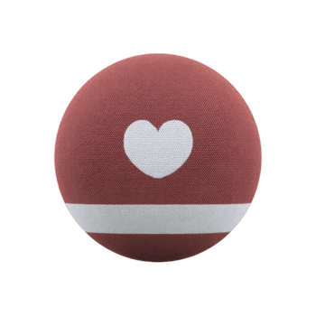 il giro, rosso tessuto coperto inteligente altoparlante con bianca cuore design e orizzontale banda, la creazione di moderno e elegante Guarda png