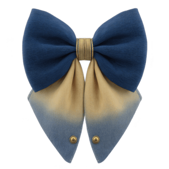 decorativo blu e beige arco con pendenza effetto e oro Accenti crea elegante e elegante aspetto esteriore. arco Caratteristiche Due code con oro pulsanti, aggiungendo toccare di raffinatezza png