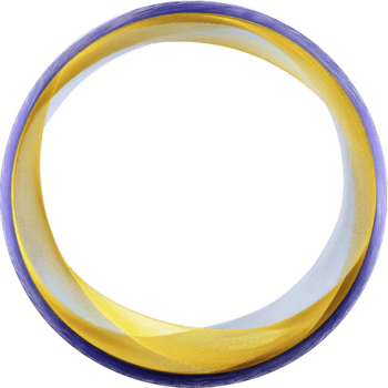 Vibrant, abstract circular design featuring intertwined yellow, purple, and white lines on transparency background, creating dynamic and modern artistic effect png