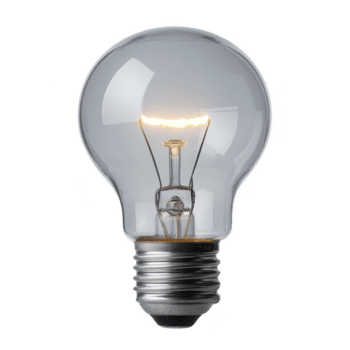 Glowing incandescent light bulb with visible filament, symbolizing ideas and innovation. bulb is isolated on transparency background, highlighting its classic design png