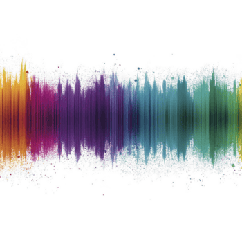Vibrant, abstract soundwave design with spectrum of colors including orange, purple, blue, and green, set against transparency background, creating dynamic and energetic visual effect png
