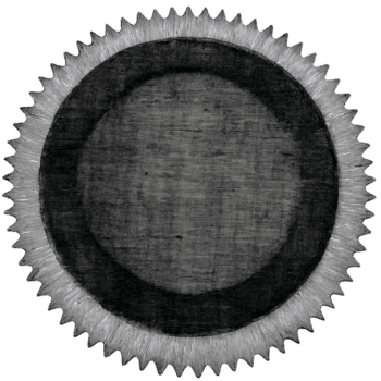 detta funktioner detaljerad, cirkulär, redskap tycka om design med invecklad linje mönster och texturerad utseende. central område är mörk, omgiven förbi lättare, sågtandad kant, skapande slående kontrast png