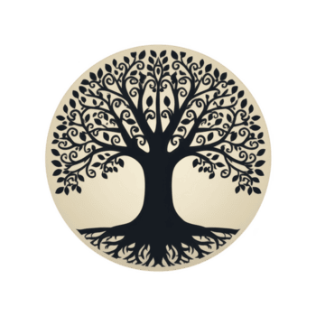 stiliserade träd av liv design med invecklad grenar och rötter är centrerad i cirkulär ram, symboliserar tillväxt och förbindelse. svartvit palett lägger till elegans png