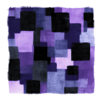 Vibrant abstract painting features patchwork of purple, black, and blue squares, creating dynamic and modern composition. textured brushstrokes add depth and interest png
