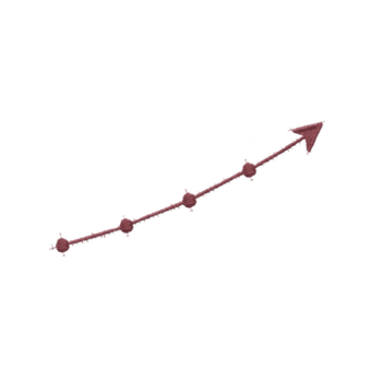 rosso freccia con tratteggiata linea e verso l'alto direzione simboleggia crescita e progresso. freccia è semplice e chiaro, veicolare senso di positivo movimento e sviluppo png